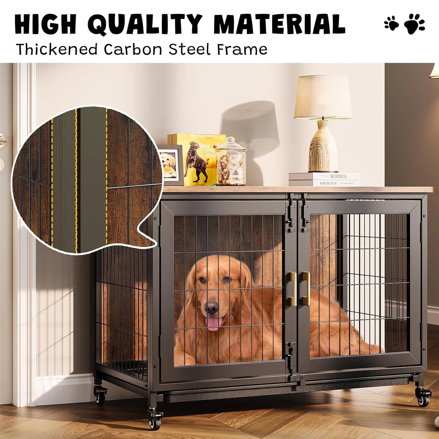 Indoor Furniture Dog Crate with Wheels