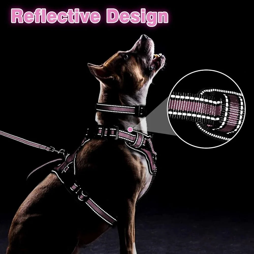 Reflective No Pull Harness Collar Leash Set