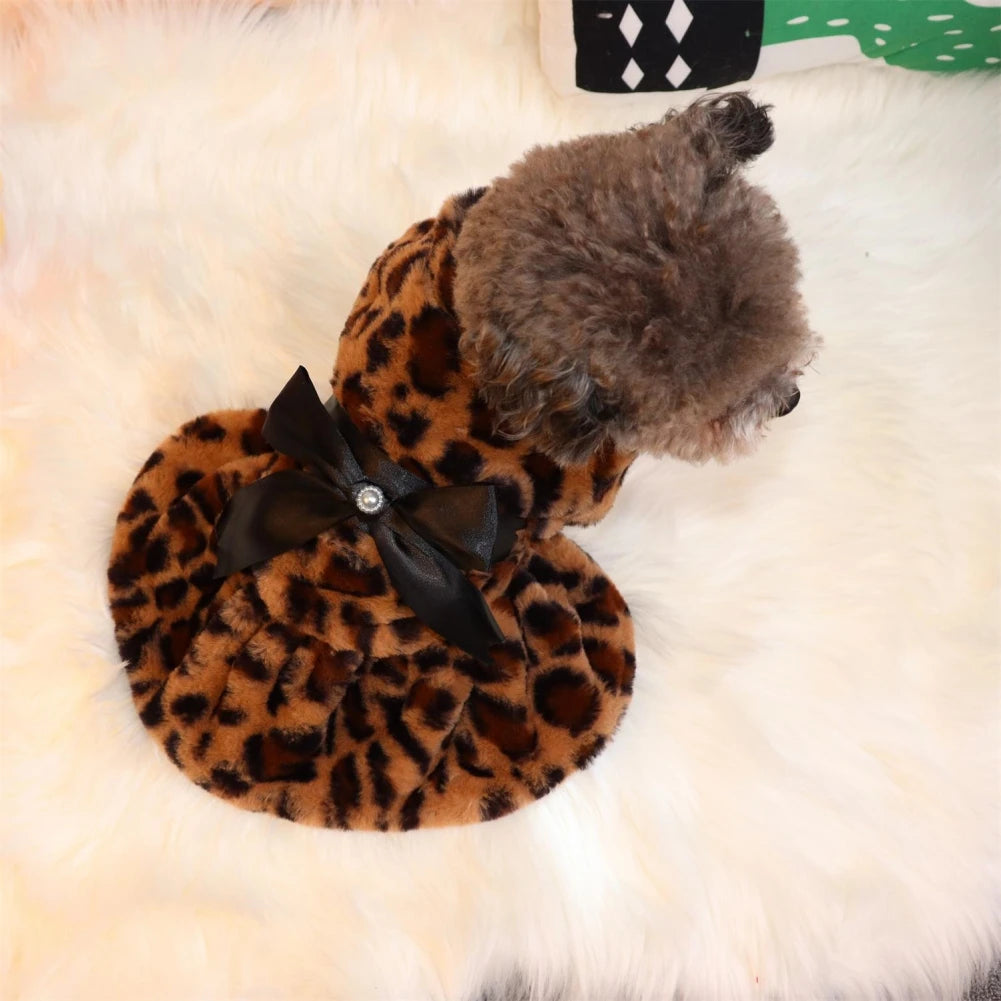 Plush Leopard Print Dress for Small Dog