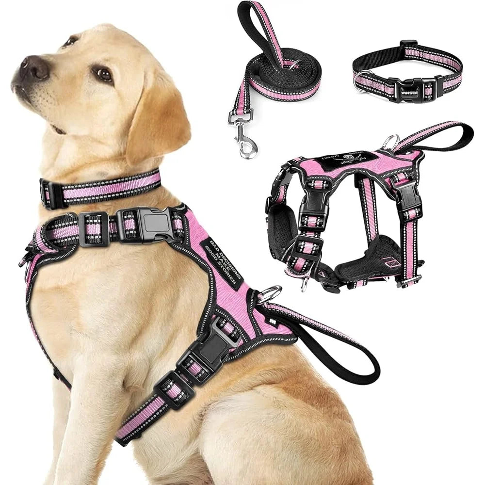 Reflective No Pull Harness Collar Leash Set