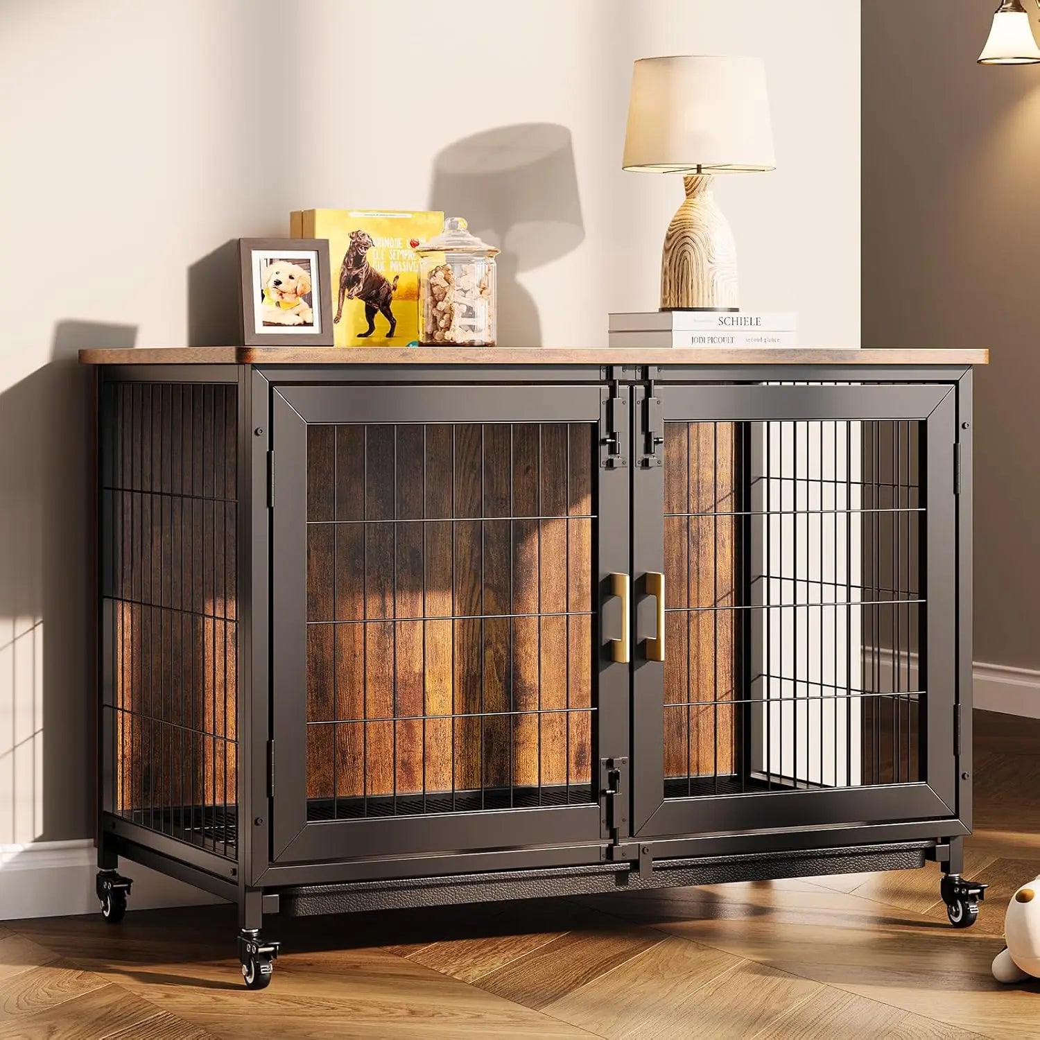 Indoor Furniture Dog Crate with Wheels