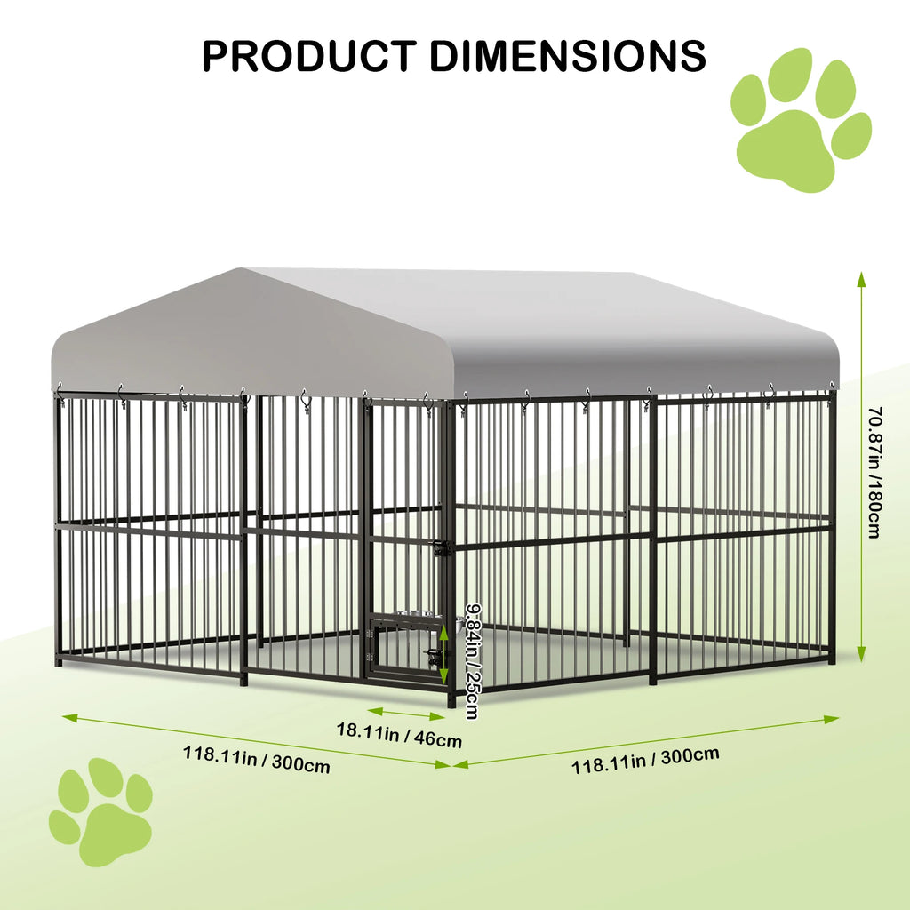 Outdoor Dog Kennel with Safety Locks & Cover