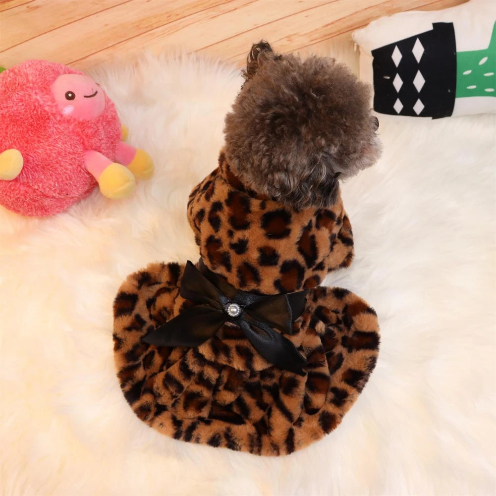Plush Leopard Print Dress for Small Dog