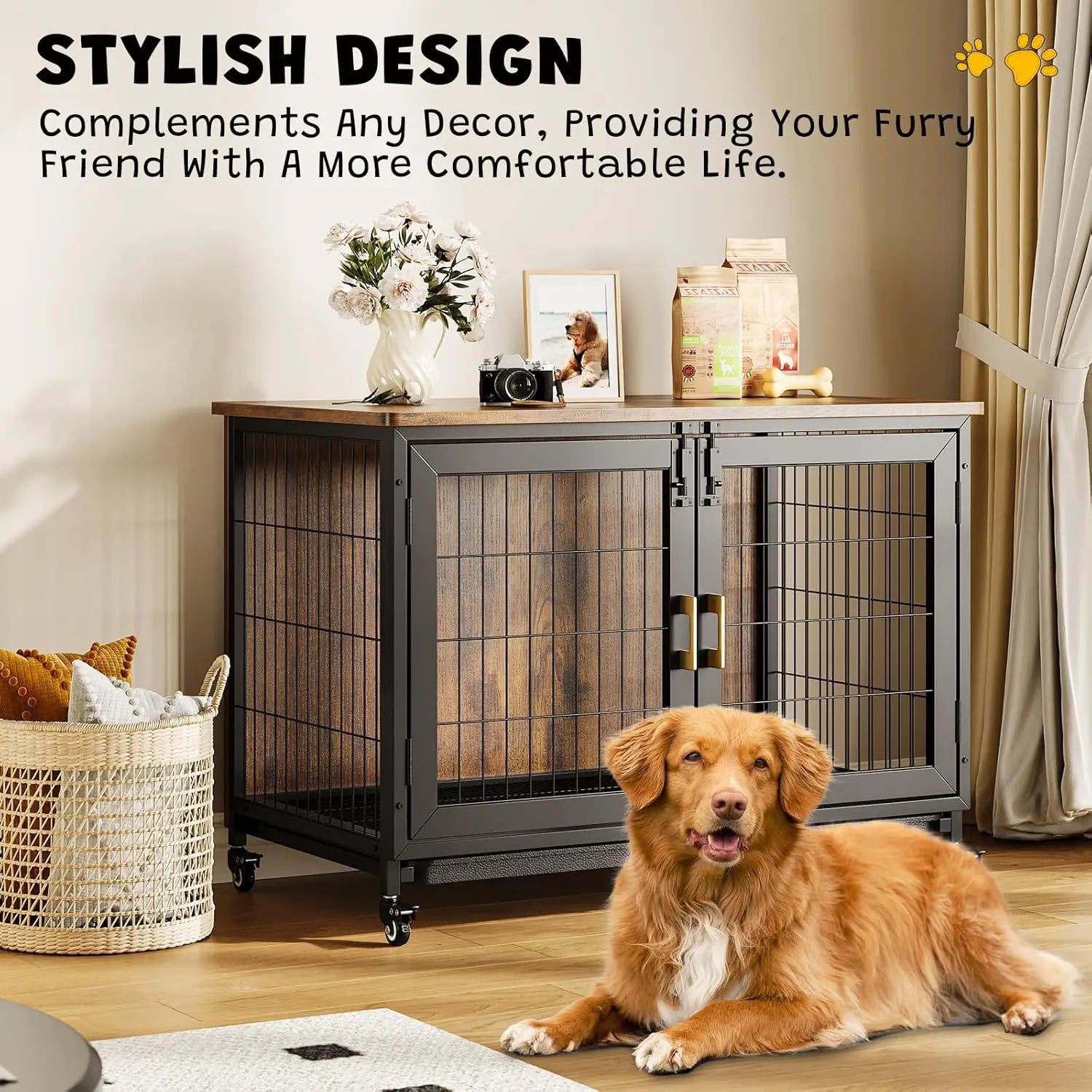 Indoor Furniture Dog Crate with Wheels