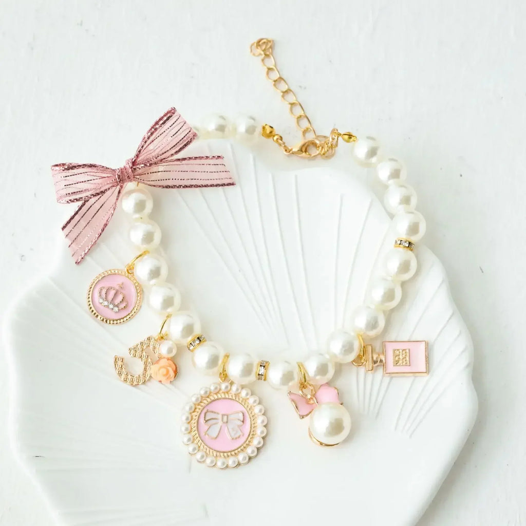 Pet Bow Pearl Collar