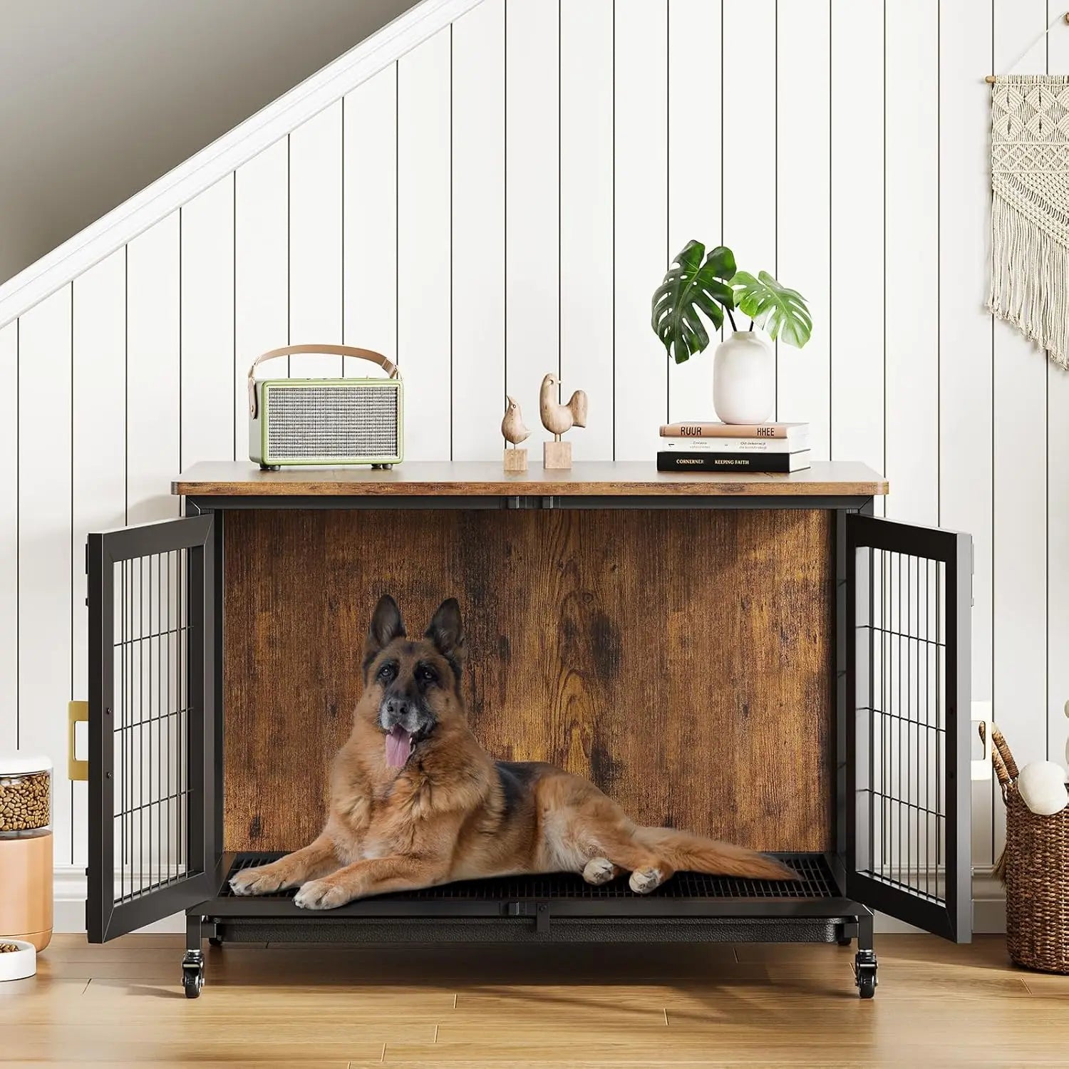 Indoor Furniture Dog Crate with Wheels