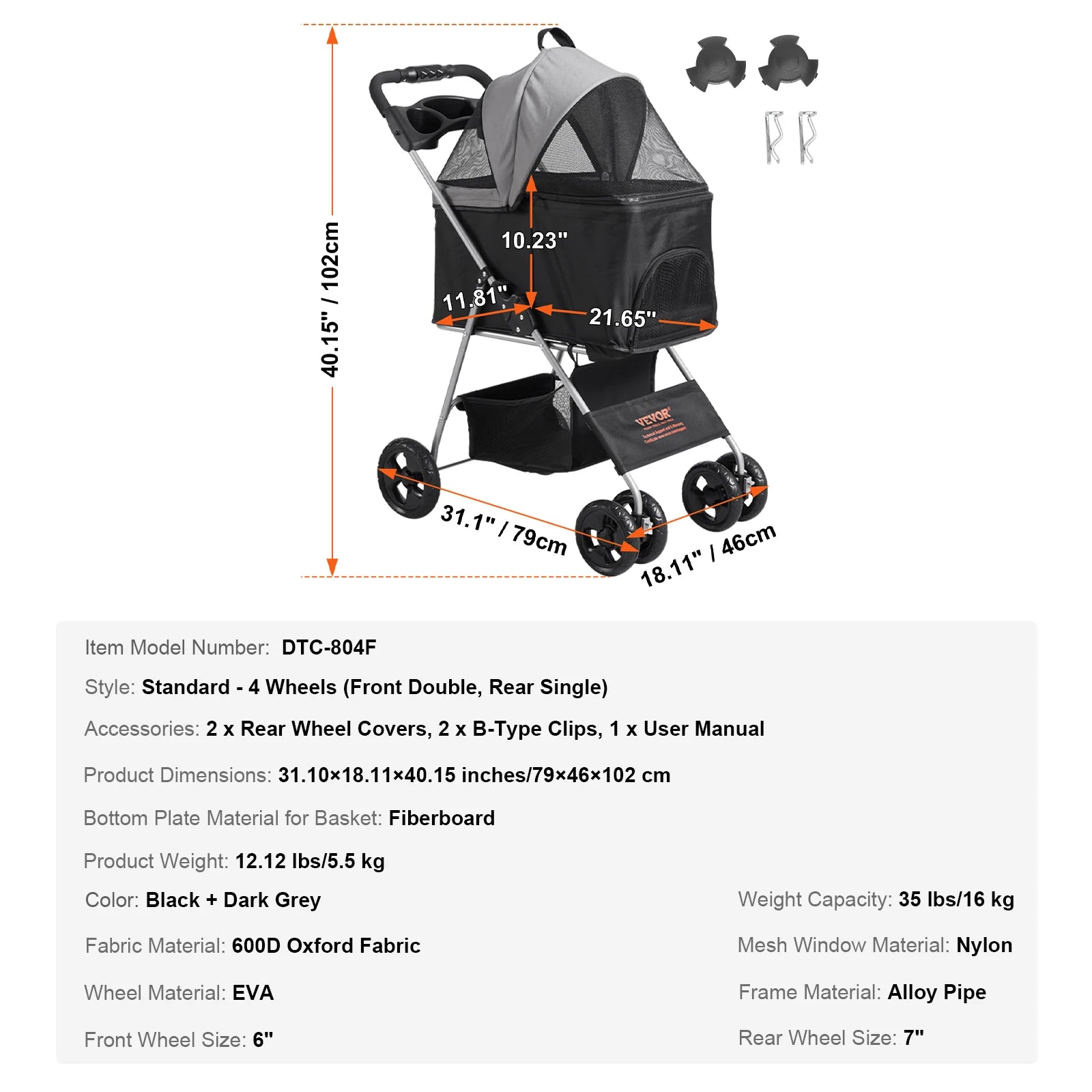 Lightweight Pet Stroller  Rotate with Brakes Pet Pad Cup Holder