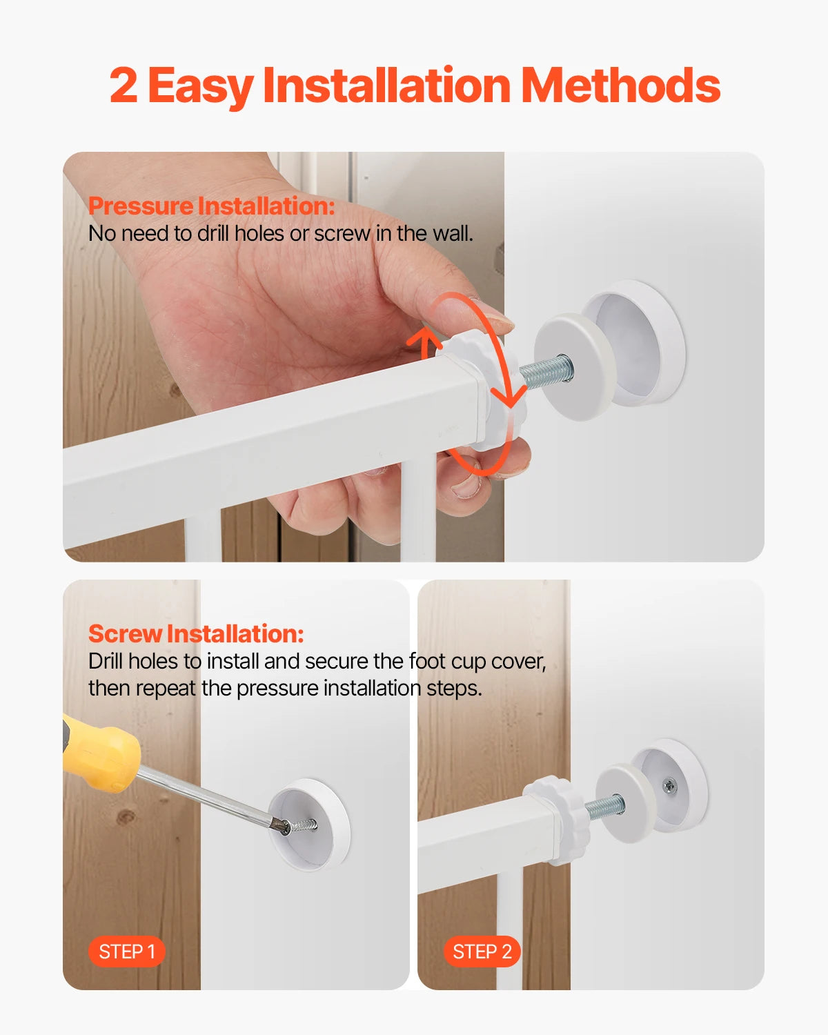 Dog Gate Easy Step Walk Thru Child Pet Security  Kit Wall Cups