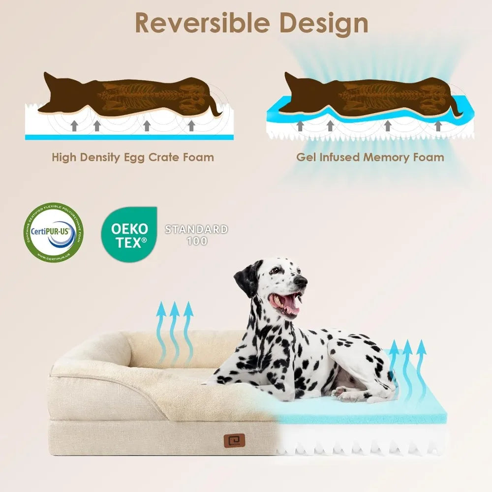 42x30x7.5 Inch Grey XL Memory Foam Dog Bed - Orthopedic Sofa with Sides, Waterproof Liner & Washable Removable Cover