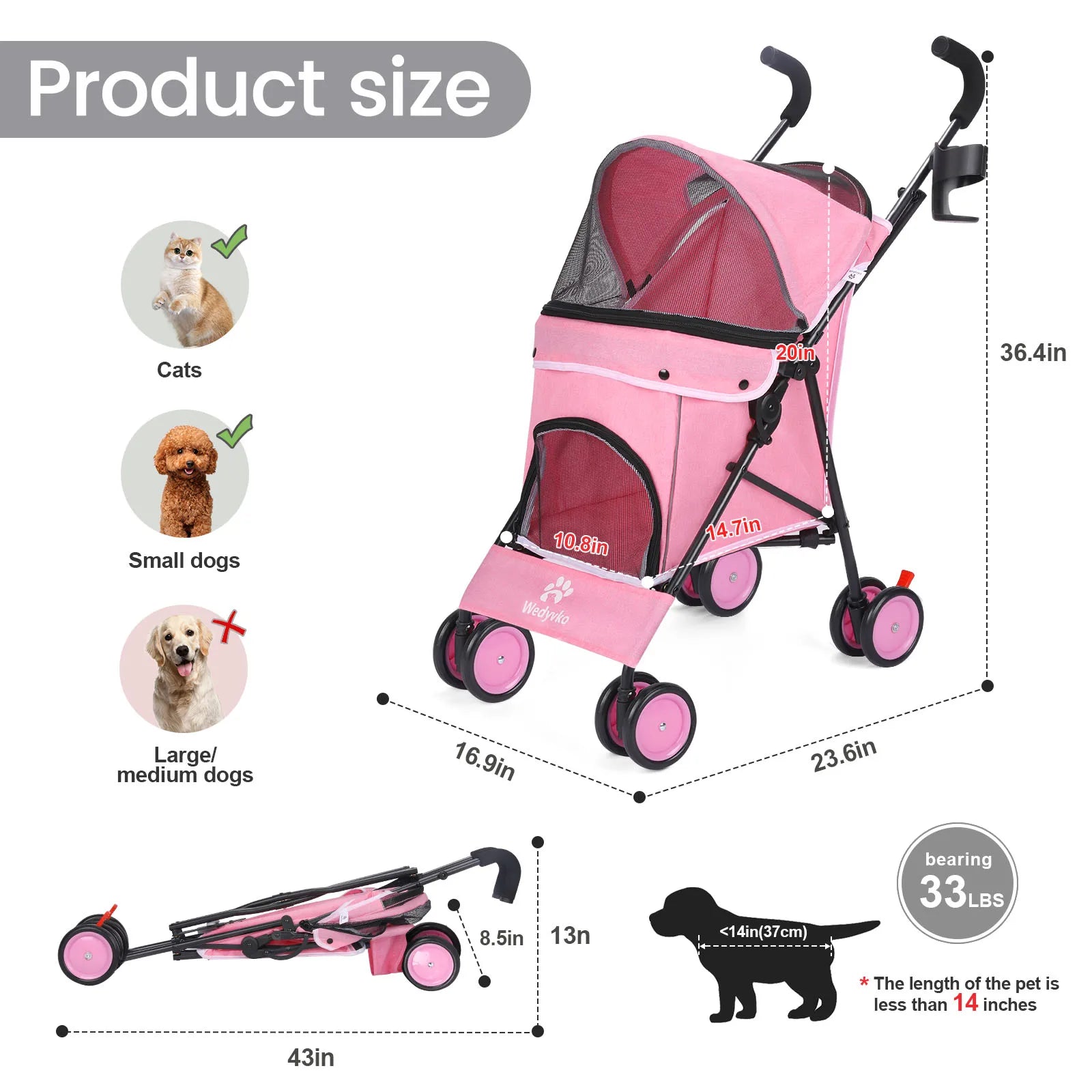 Pet Dog Stroller with Brakes