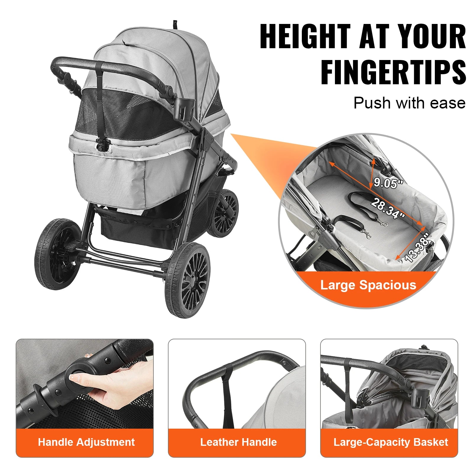 Lightweight Pet Stroller  Rotate with Brakes Pet Pad Cup Holder