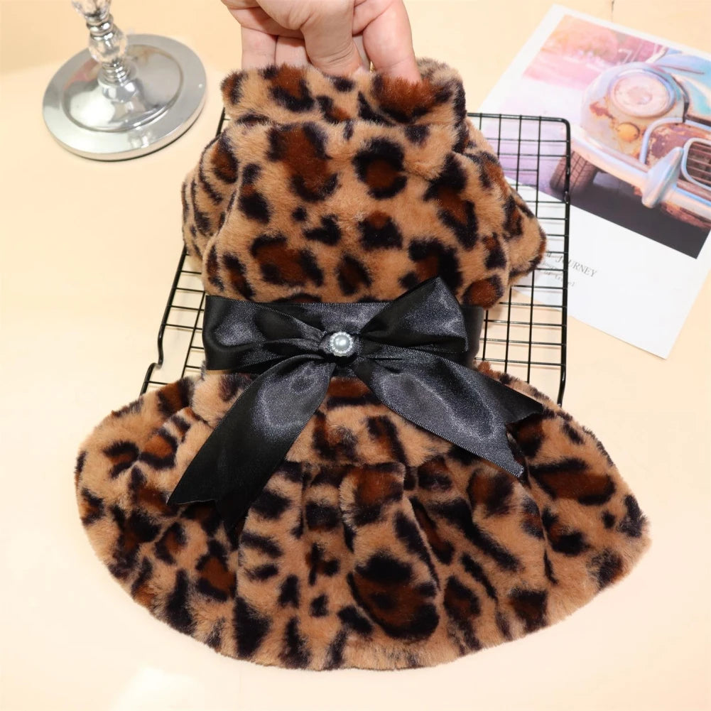 Plush Leopard Print Dress for Small Dog