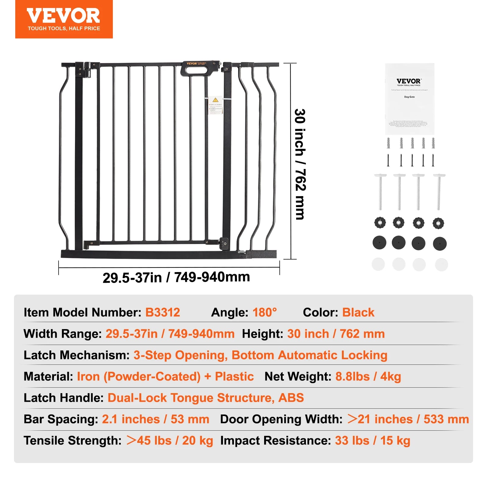 Dog Gate Easy Step Walk Thru Child Pet Security  Kit Wall Cups