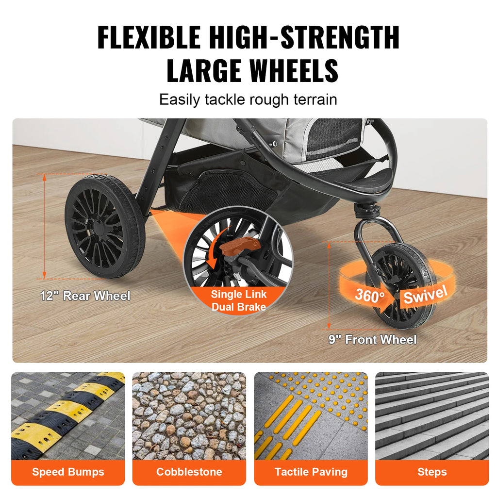 Lightweight Pet Stroller  Rotate with Brakes Pet Pad Cup Holder