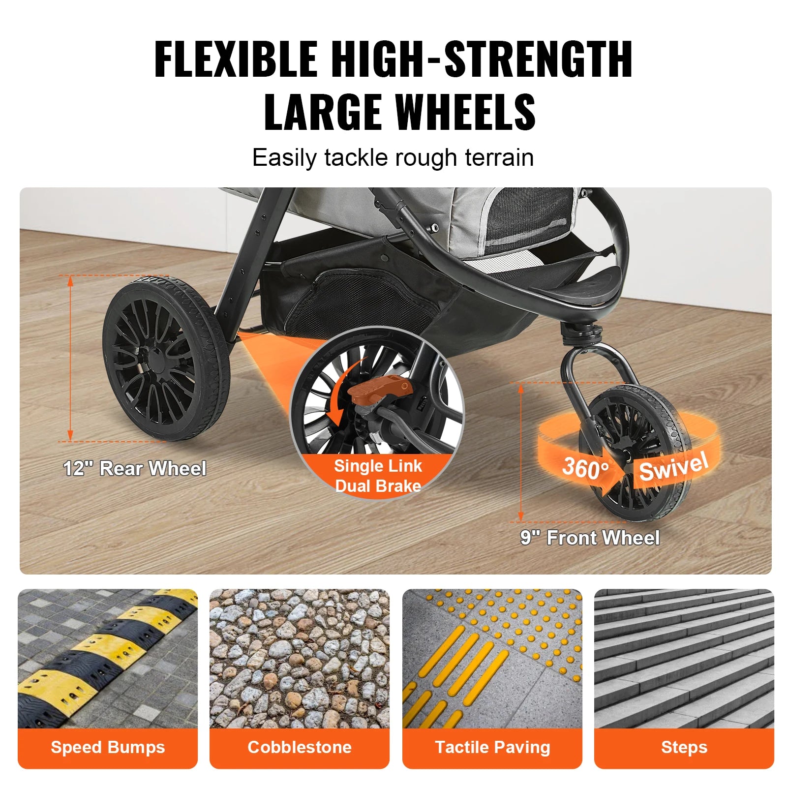 Lightweight Pet Stroller  Rotate with Brakes Pet Pad Cup Holder