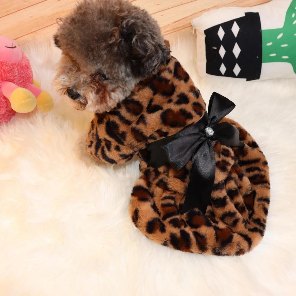 Plush Leopard Print Dress for Small Dog