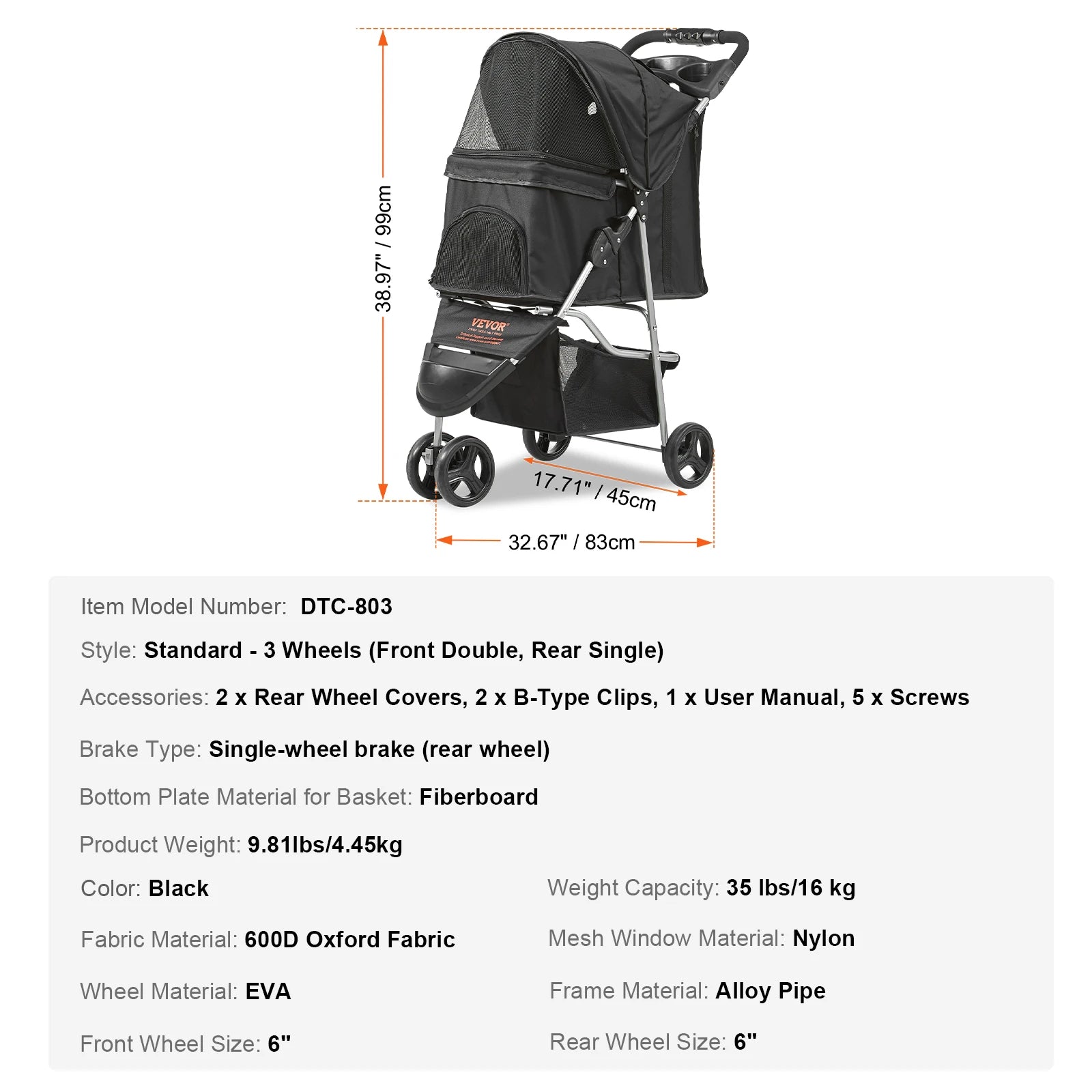 Lightweight Pet Stroller  Rotate with Brakes Pet Pad Cup Holder