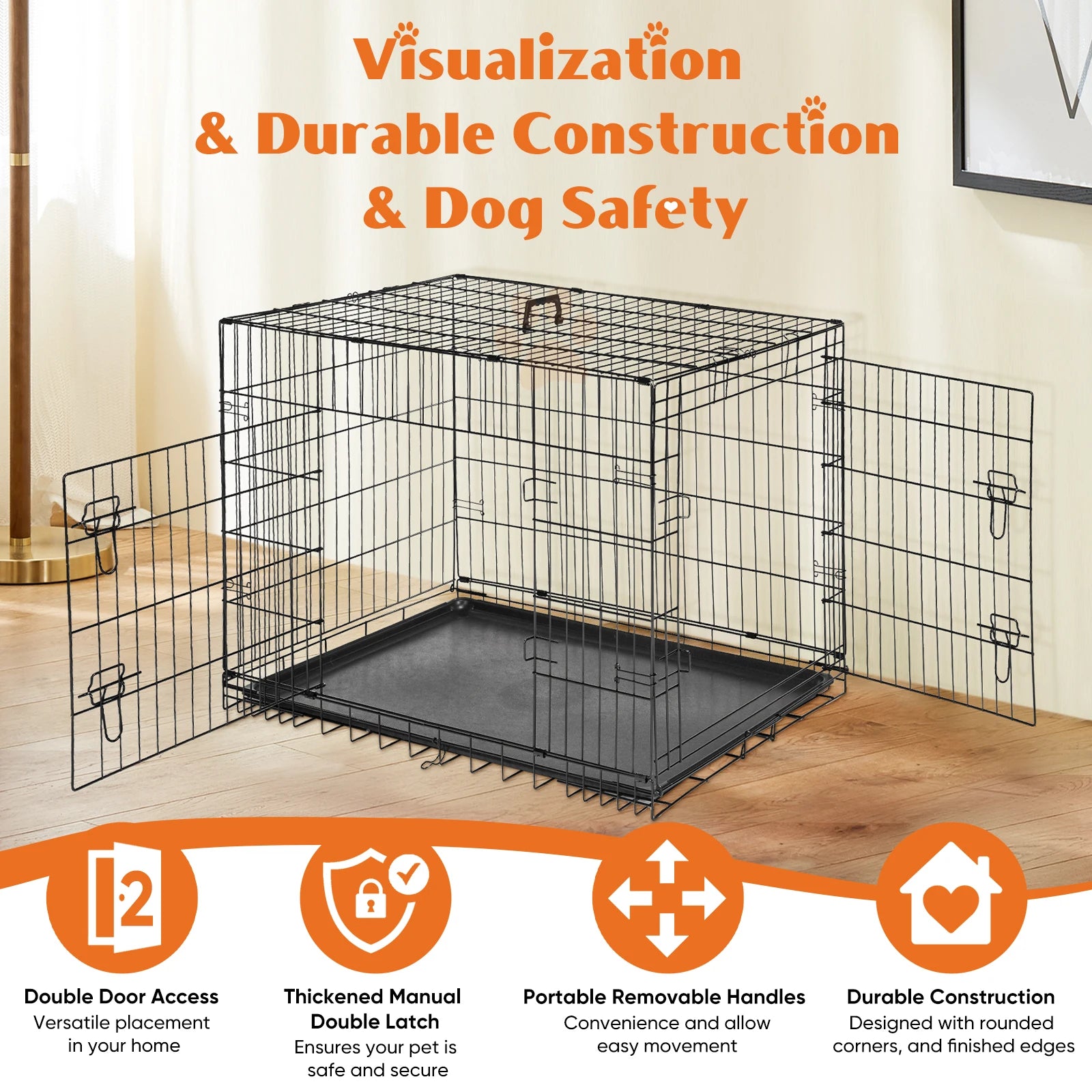 Double Door Folding Metal Wire Dog Crate