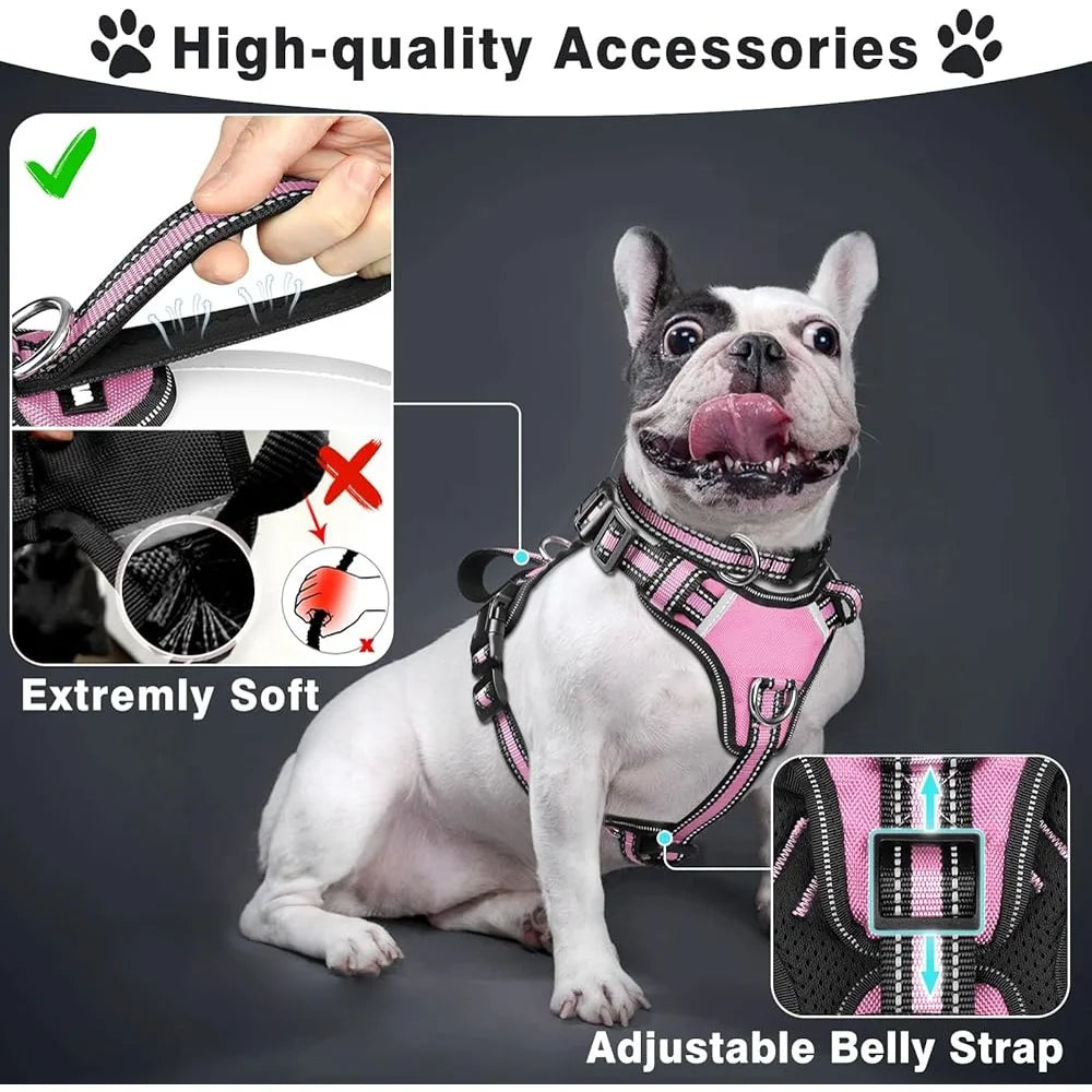 Reflective No Pull Harness Collar Leash Set
