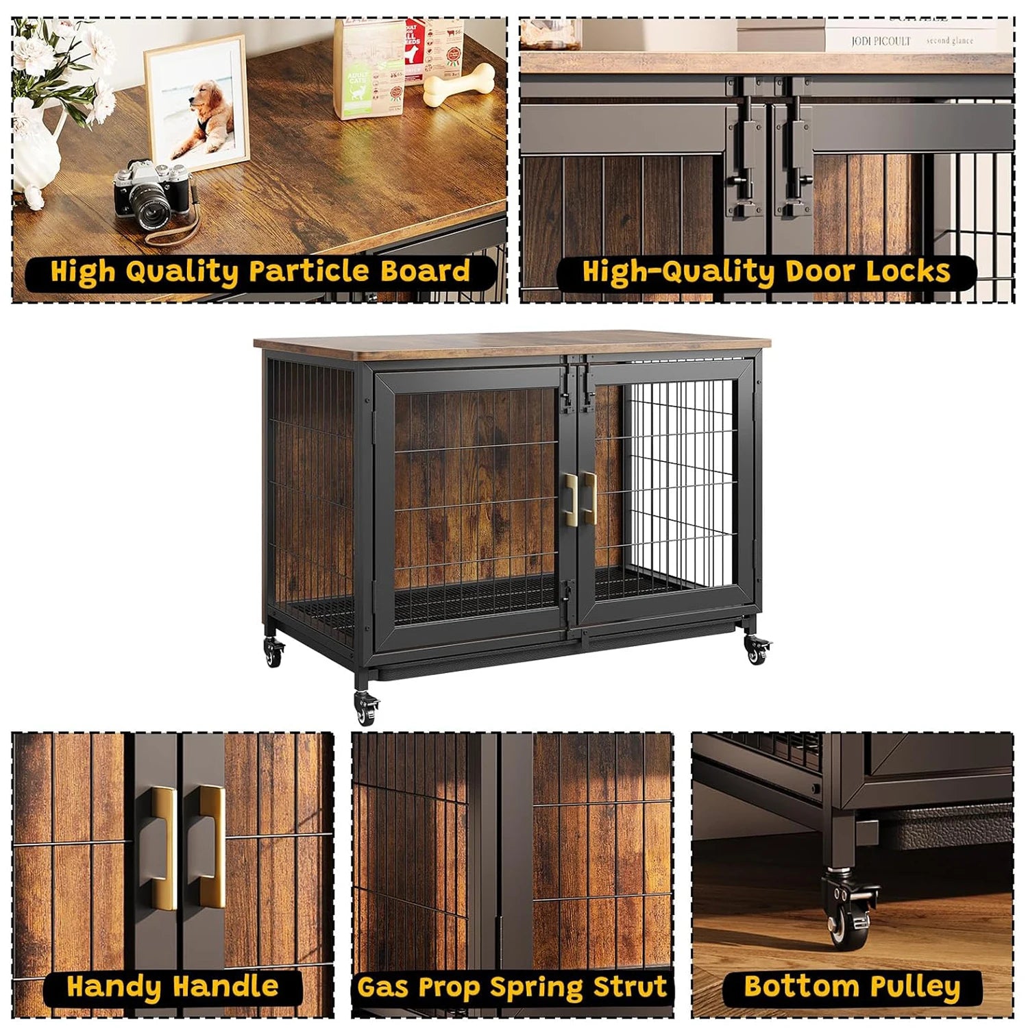 Indoor Furniture Dog Crate with Wheels