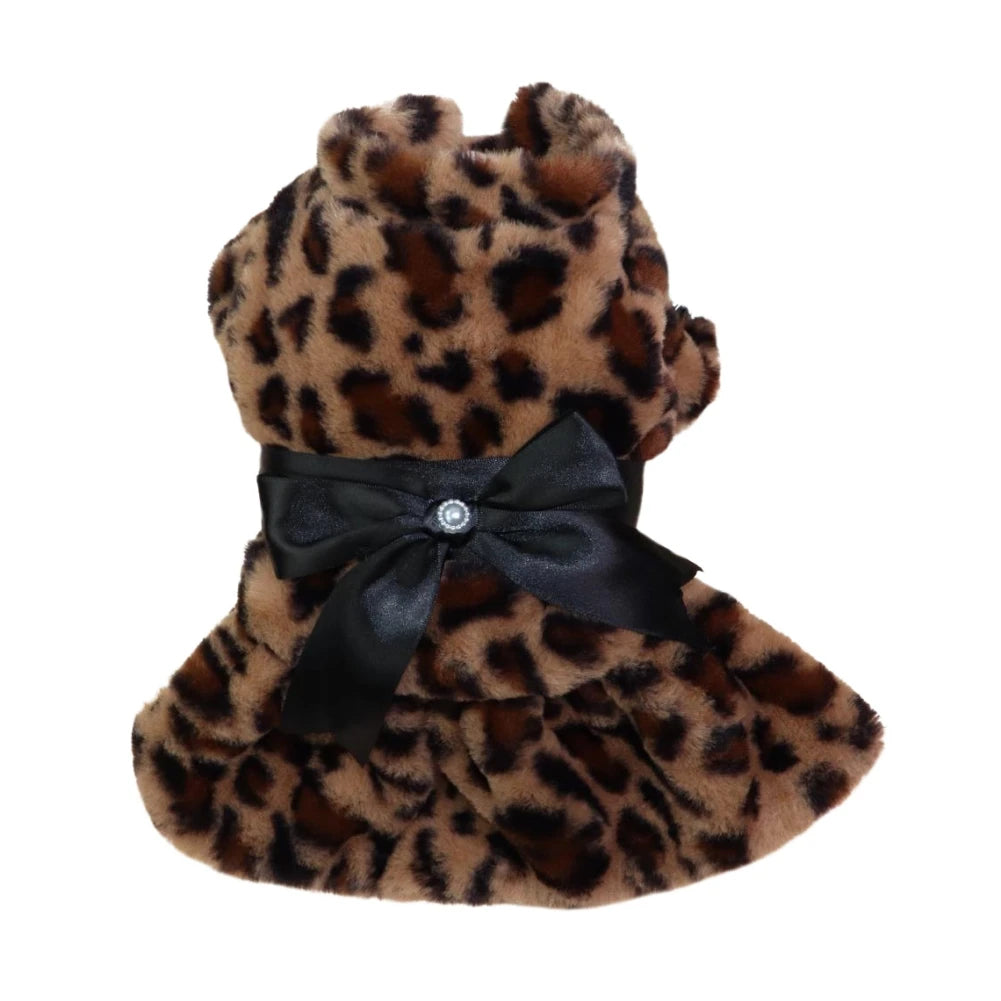 Plush Leopard Print Dress for Small Dog