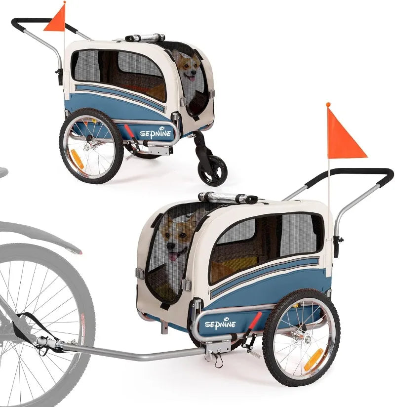 lucky dog pet bicycle trailer / stroller 2 in1 Pet Bicycle Trailer with a 6" Stroller Wheel Suitable for Small and Medium Dogs Carrier Up to 66/88 LBS Easy Folding Cart