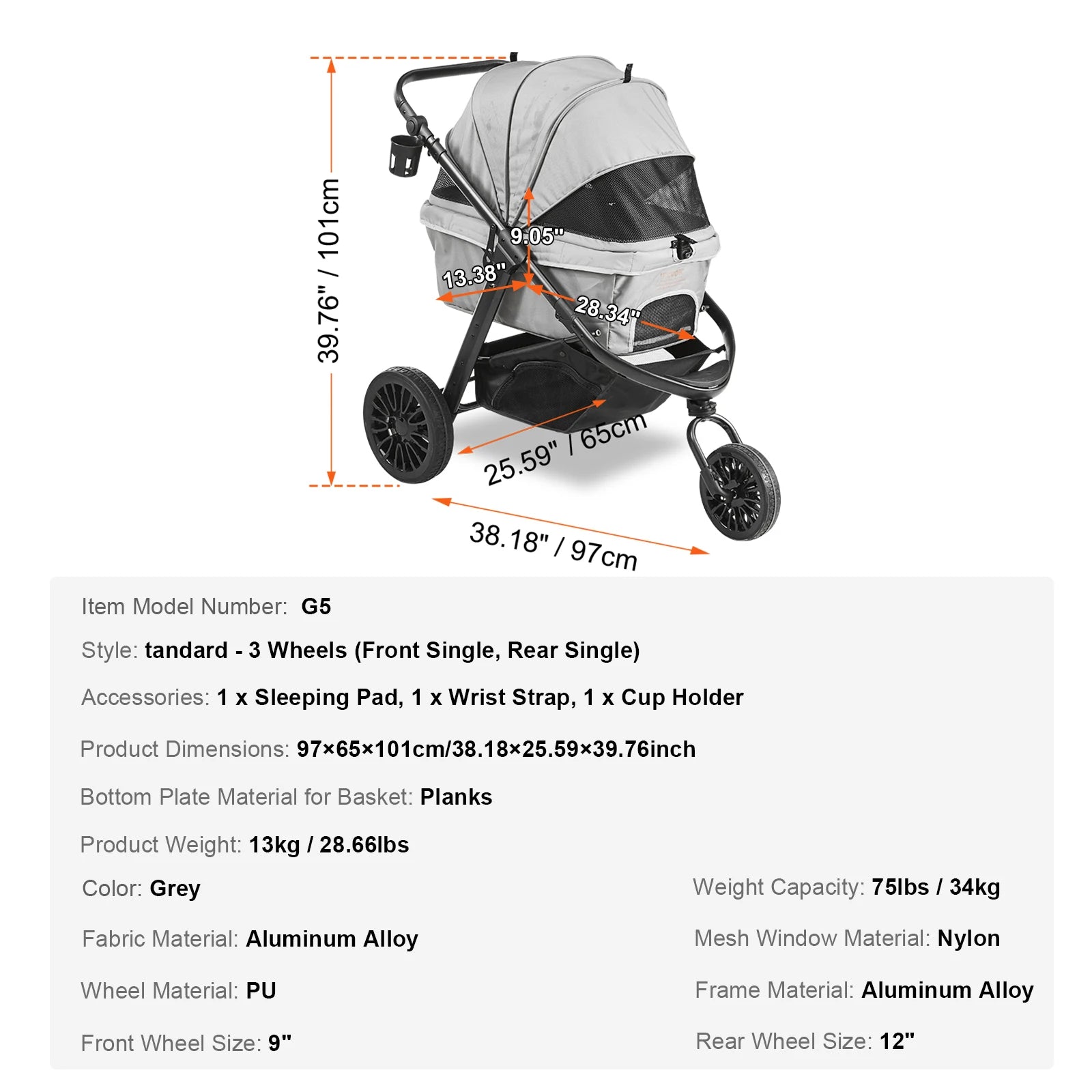 Lightweight Pet Stroller  Rotate with Brakes Pet Pad Cup Holder
