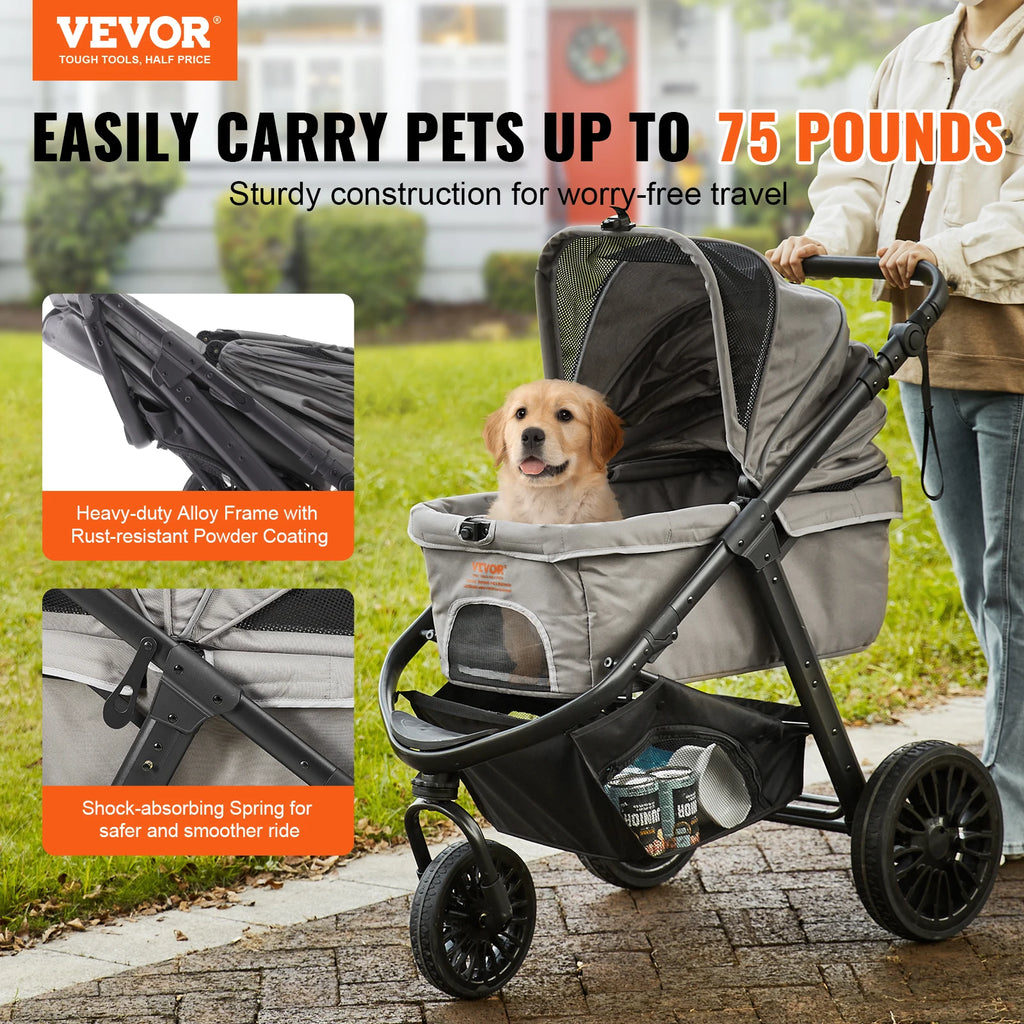 Lightweight Pet Stroller  Rotate with Brakes Pet Pad Cup Holder