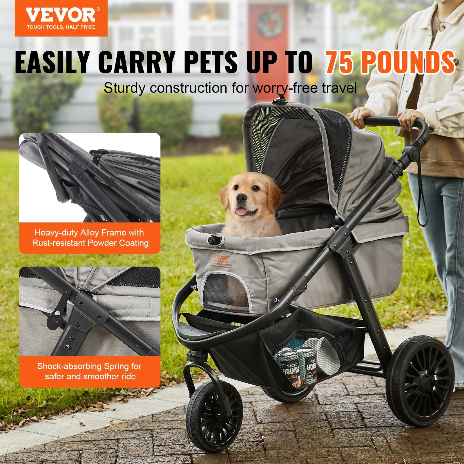 Lightweight Pet Stroller  Rotate with Brakes Pet Pad Cup Holder