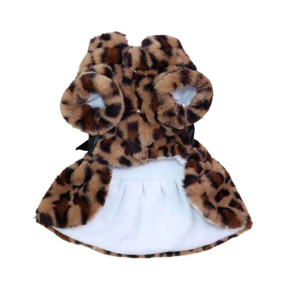 Plush Leopard Print Dress for Small Dog