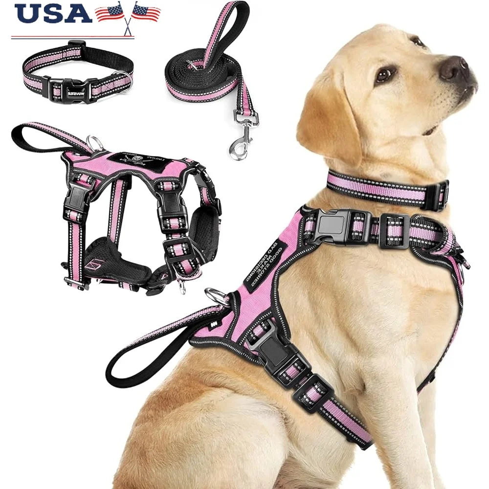 Reflective No Pull Harness Collar Leash Set