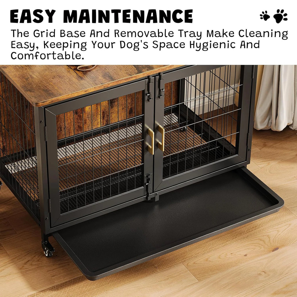 Indoor Furniture Dog Crate with Wheels