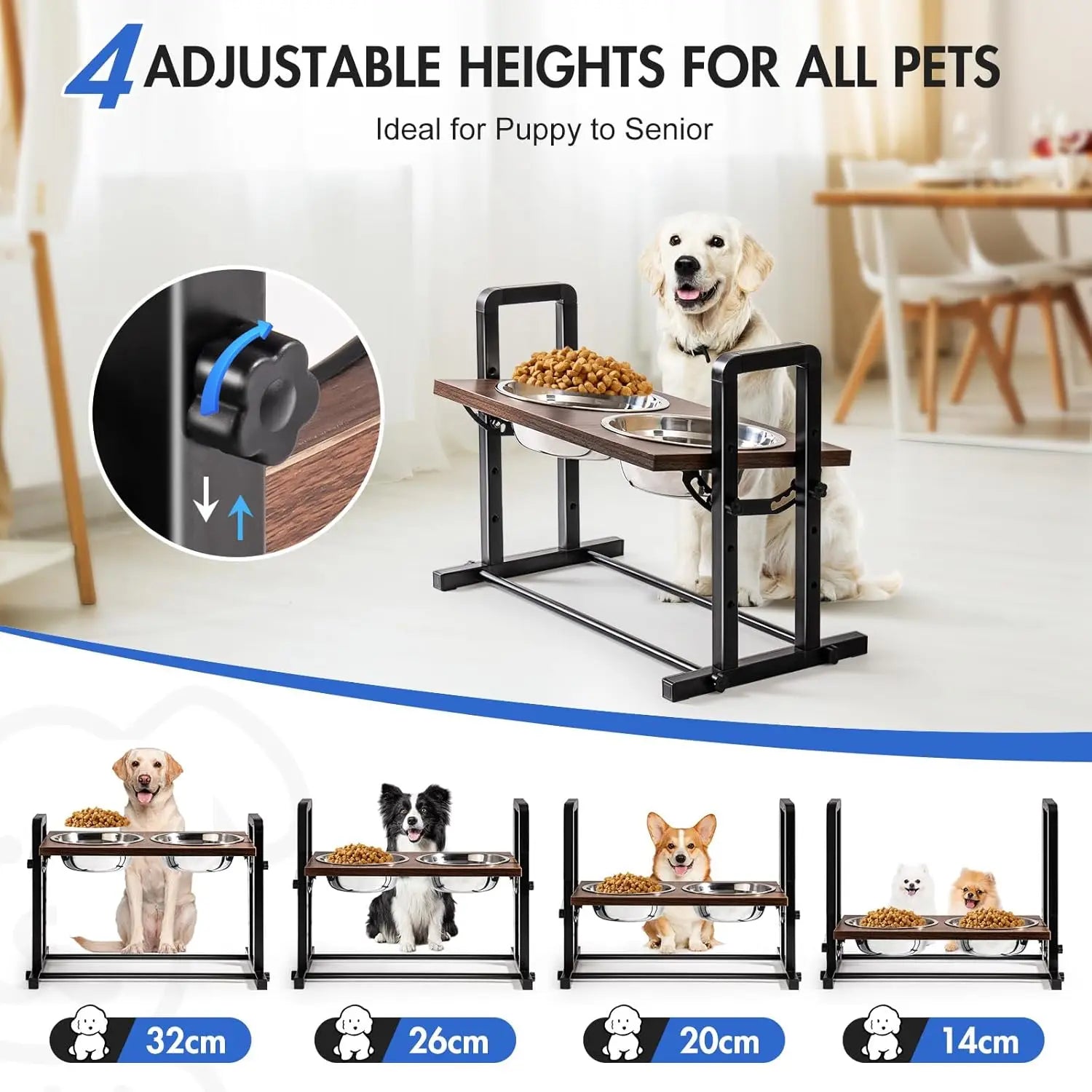 Raised Dog Bowl Adjustable Height