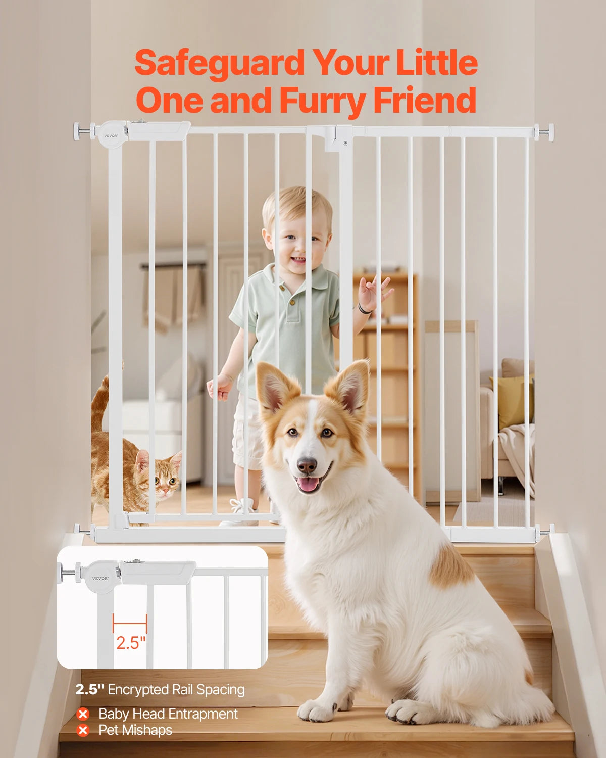 Dog Gate Easy Step Walk Thru Child Pet Security  Kit Wall Cups