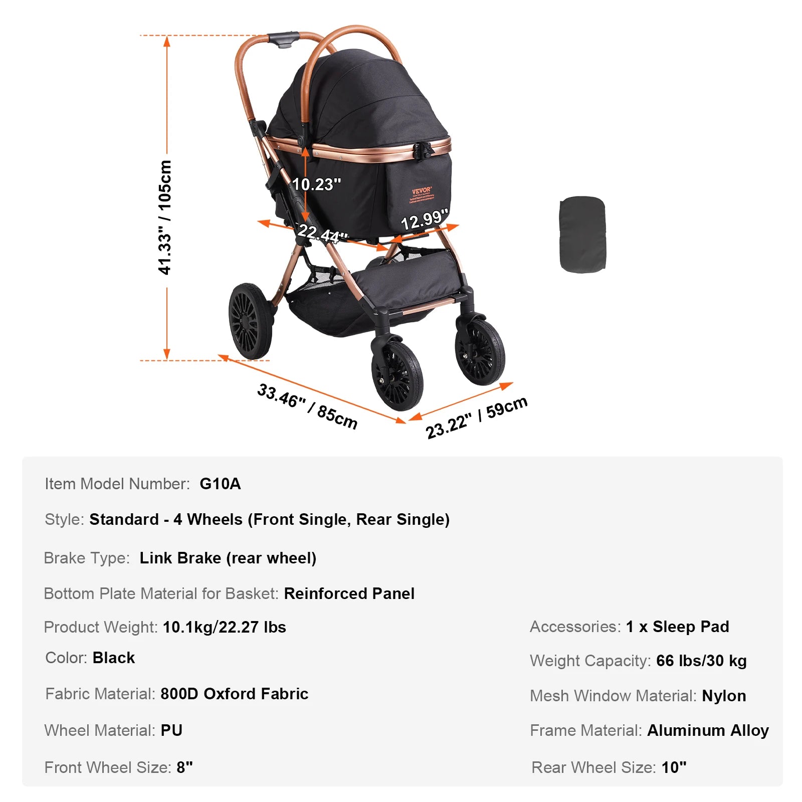 Lightweight Pet Stroller  Rotate with Brakes Pet Pad Cup Holder
