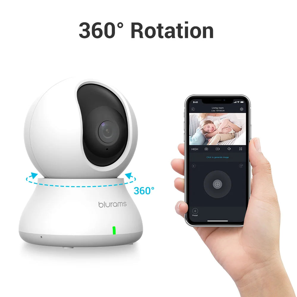 Pet WiFi Indoor Camera, 360° w/Phone App, 2-Way Talk